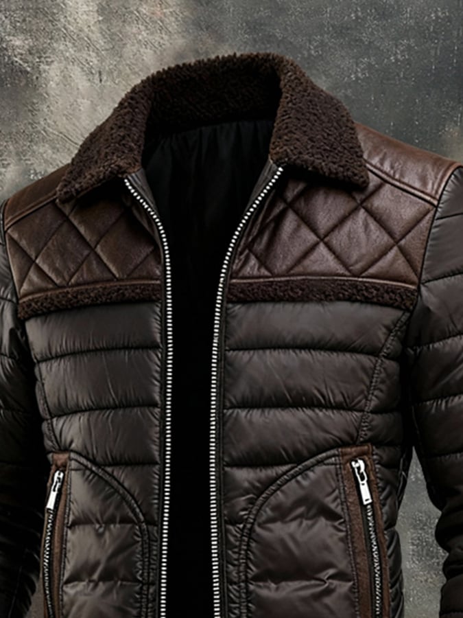 Vanhouten™ | Dark Padded Jacket with Warm Sherpa Collar