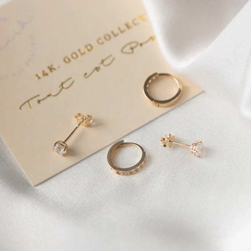 Dara Brillane Stud Earrings with Stones | Gold