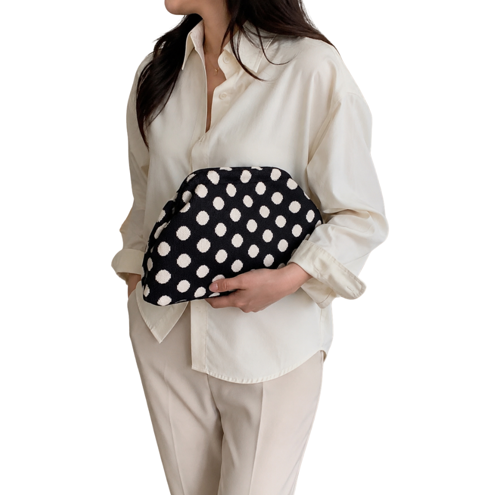 Retro Polka Dot Makeup Bag, Knitted