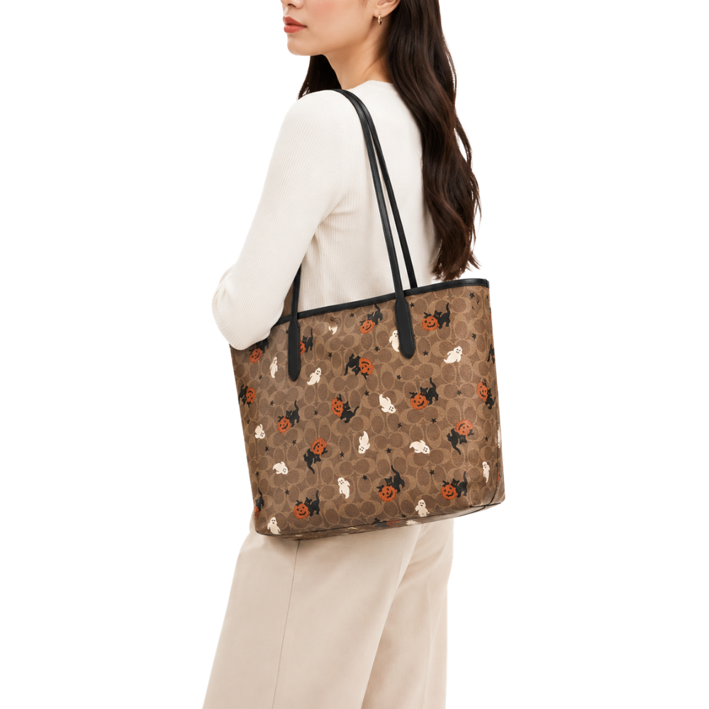 Coach City Tote In Canvas With Halloween Print