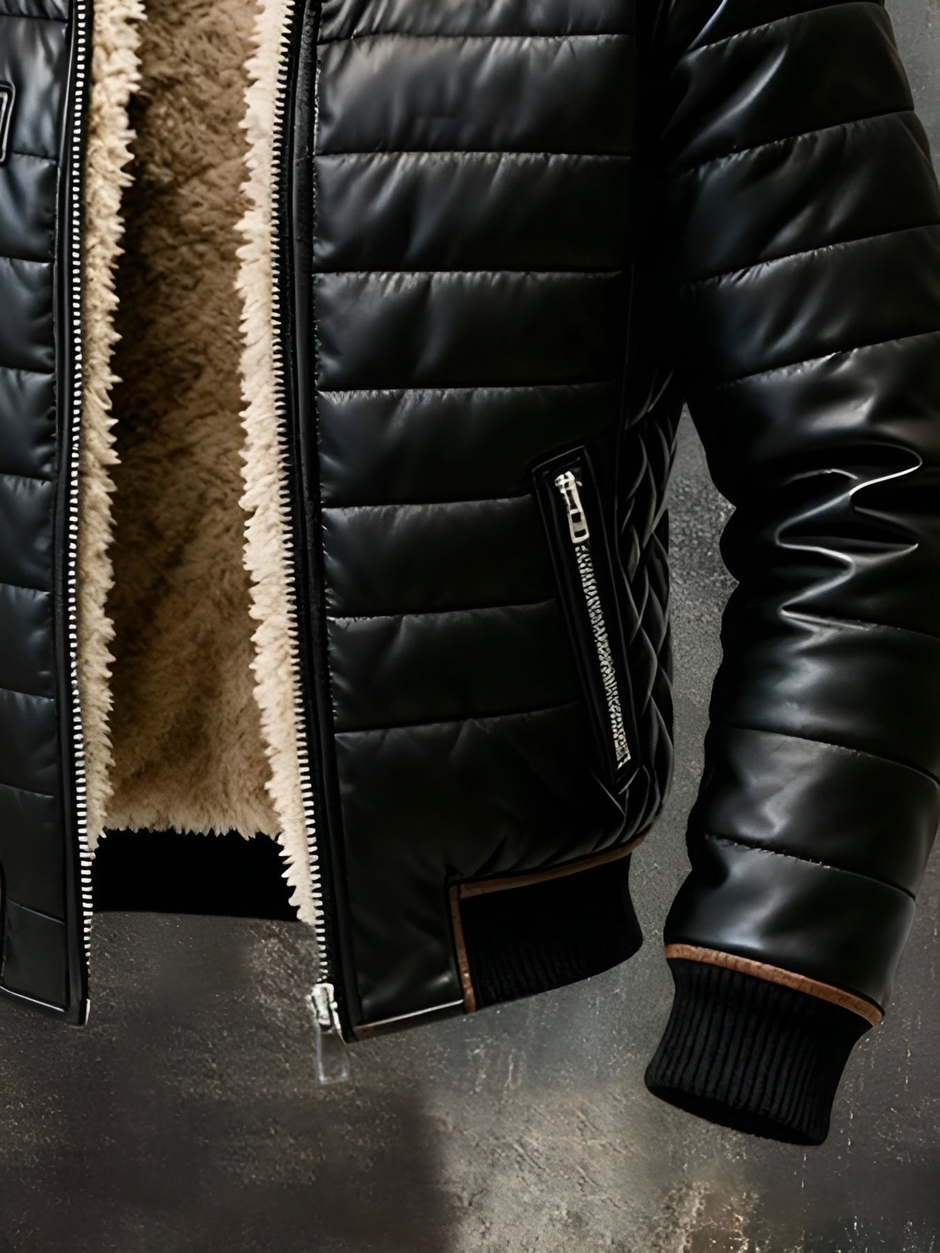 VANHOUTEN™ | BLACK JACKET WITH SHERPA LINING