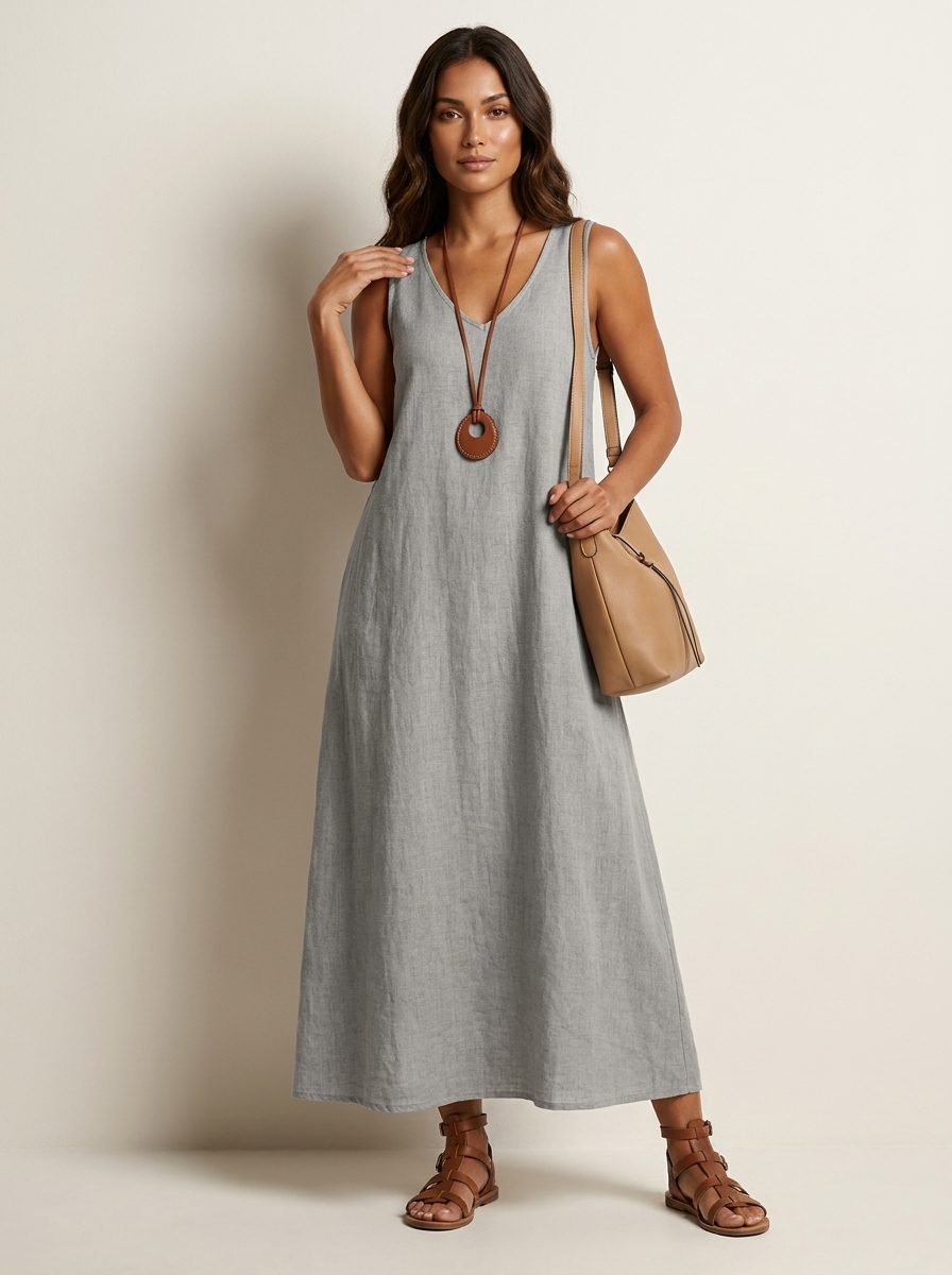 Linen Look Maxi Dress for Women - Ava