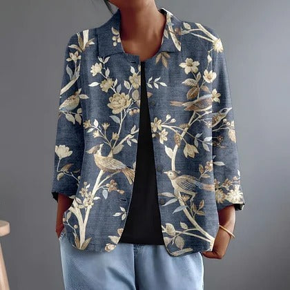 Oriella | Painted Bird Print Relaxed Open Shirt