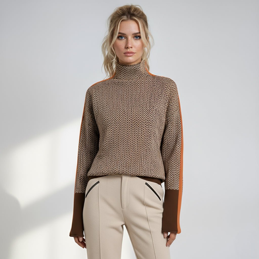Women's Striped Turtleneck Sweater in Orange or Green