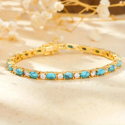 Bracelet with Natural Turquoise Stone | Gold