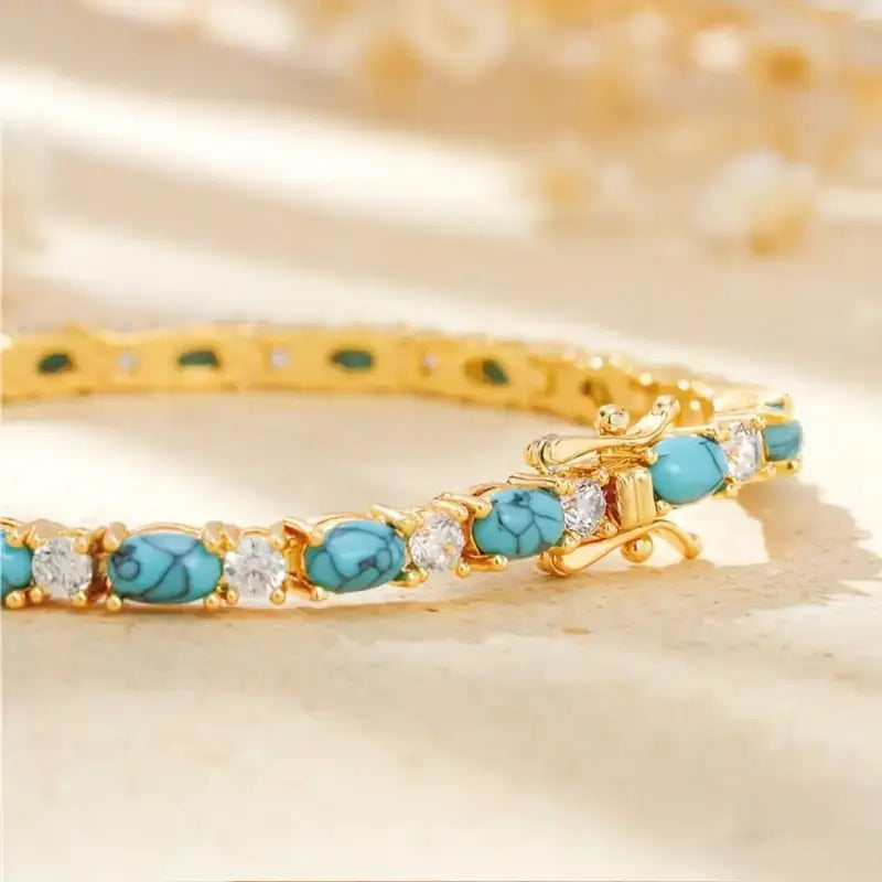 Bracelet with Natural Turquoise Stone | Gold