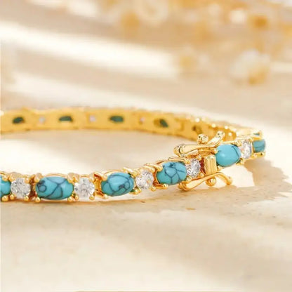 Bracelet with Natural Turquoise Stone | Gold