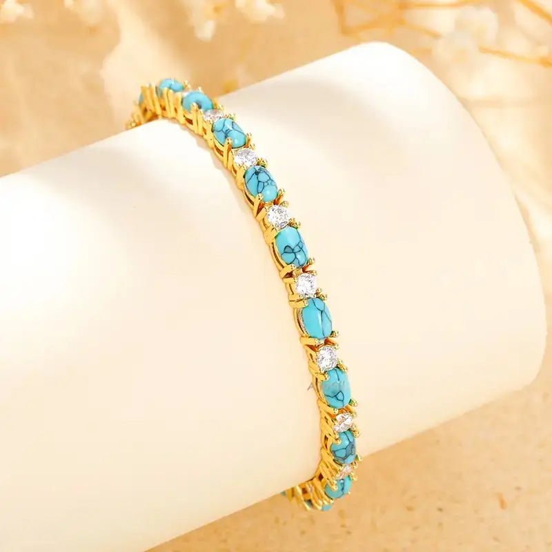 Bracelet with Natural Turquoise Stone | Gold