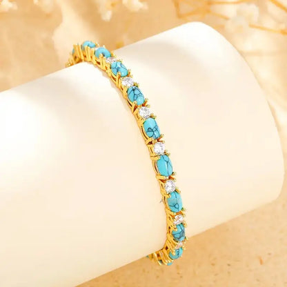 Bracelet with Natural Turquoise Stone | Gold