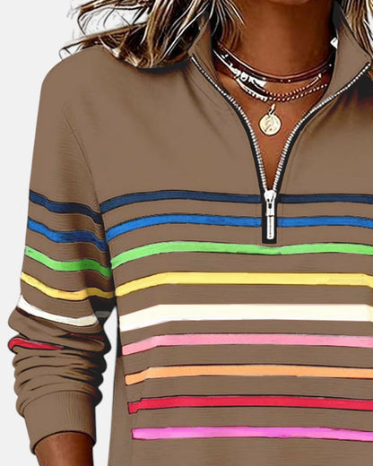 Women's Striped Zip Sweatshirt in Six Colors