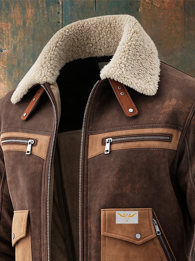 Vanhouten™ | Brown Bomber Jacket with Warm Sherpa Collar