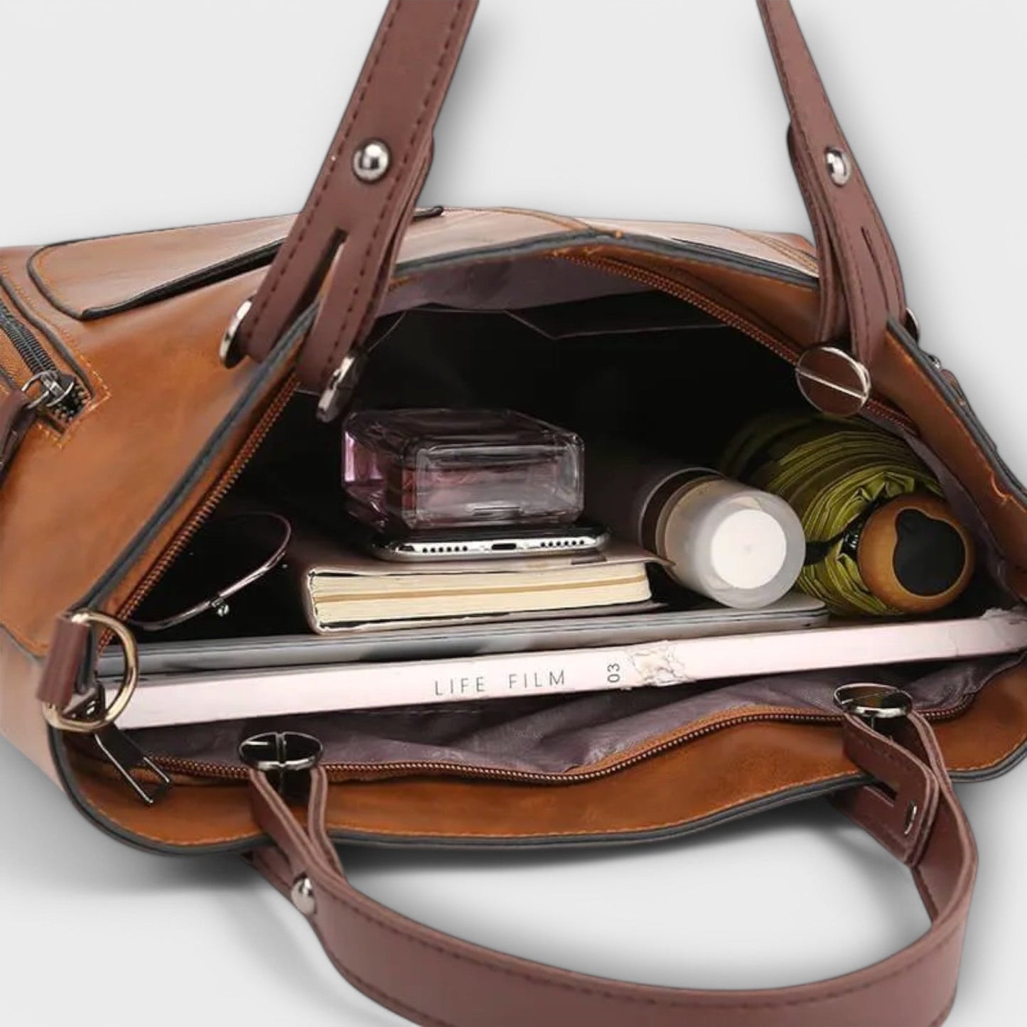 Women's Elegant Leather Bag in Brown, Black or Gray