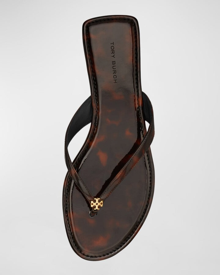 Tory Burch Tortoiseshell Leather Flip Flop Sandals