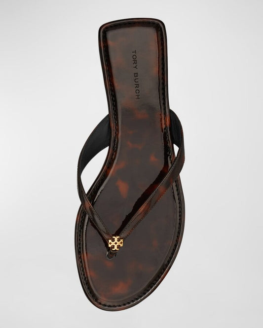 Tory Burch Tortoiseshell Leather Flip Flop Sandals