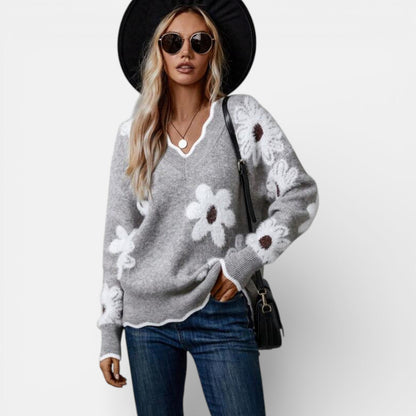 Women's Floral V-Neck Sweater in Five Colors