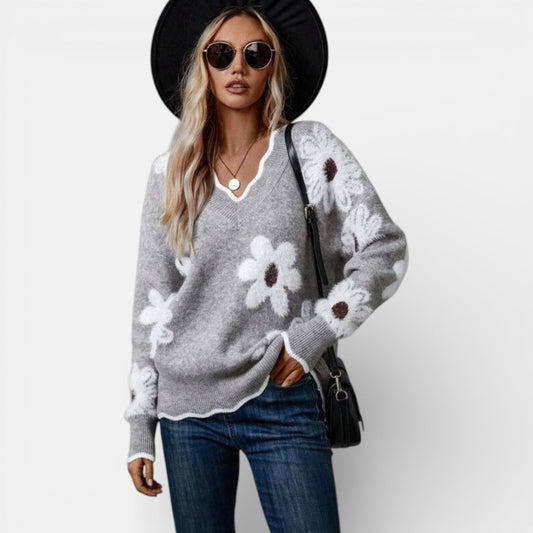 Women's Floral V-Neck Sweater in Five Colors