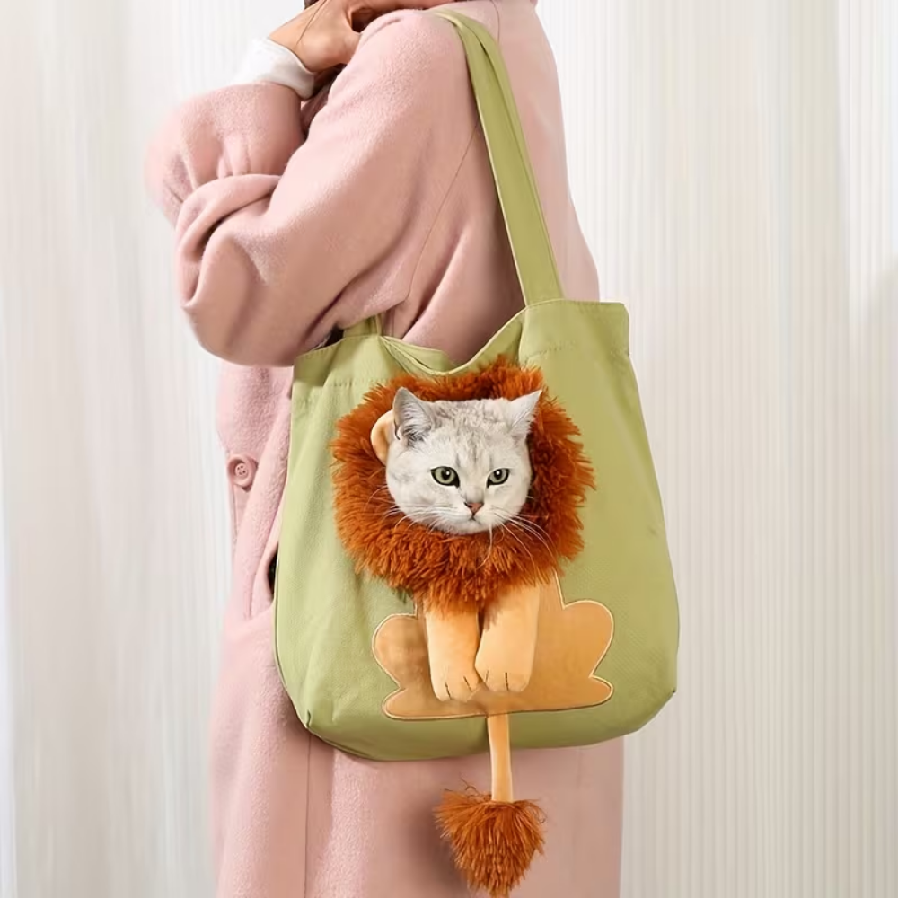 Lion-Shaped Pet Canvas Carrier Tote Bag