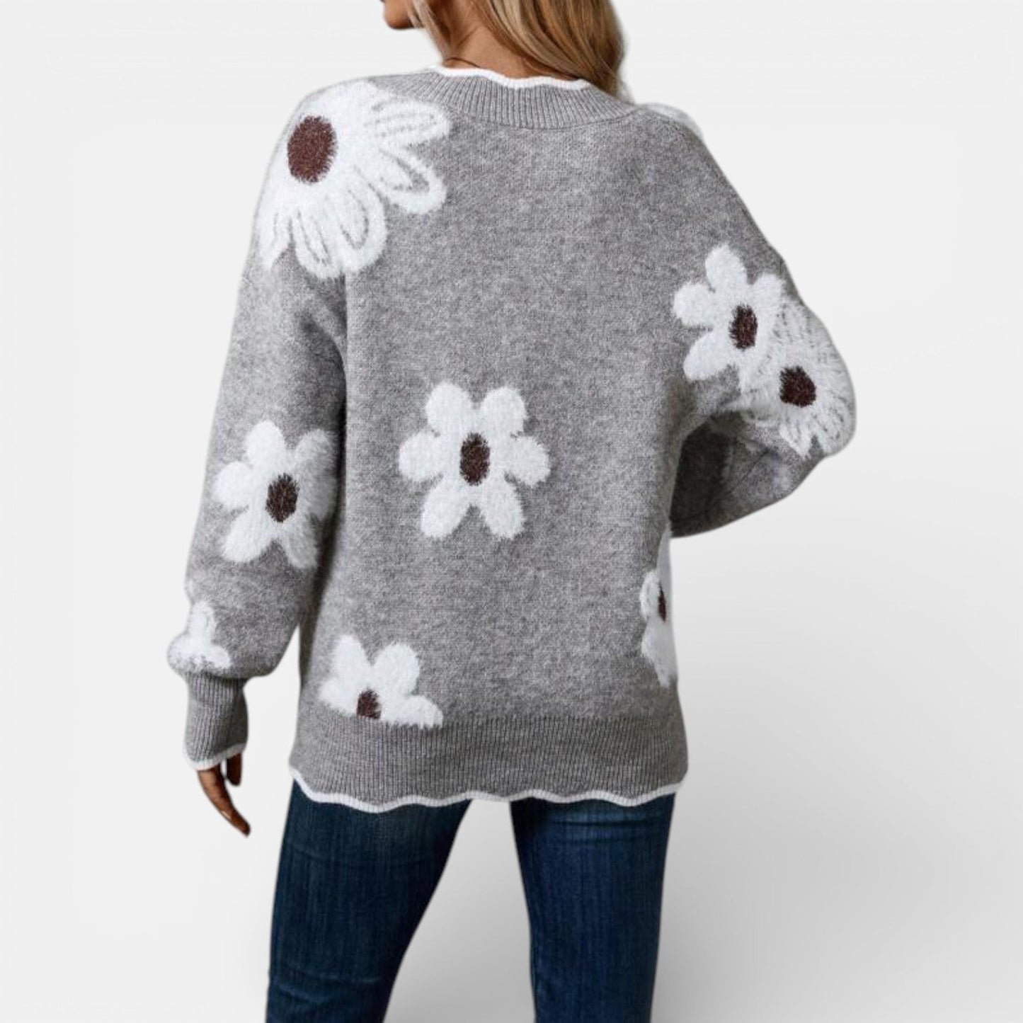 Women's Floral V-Neck Sweater in Five Colors