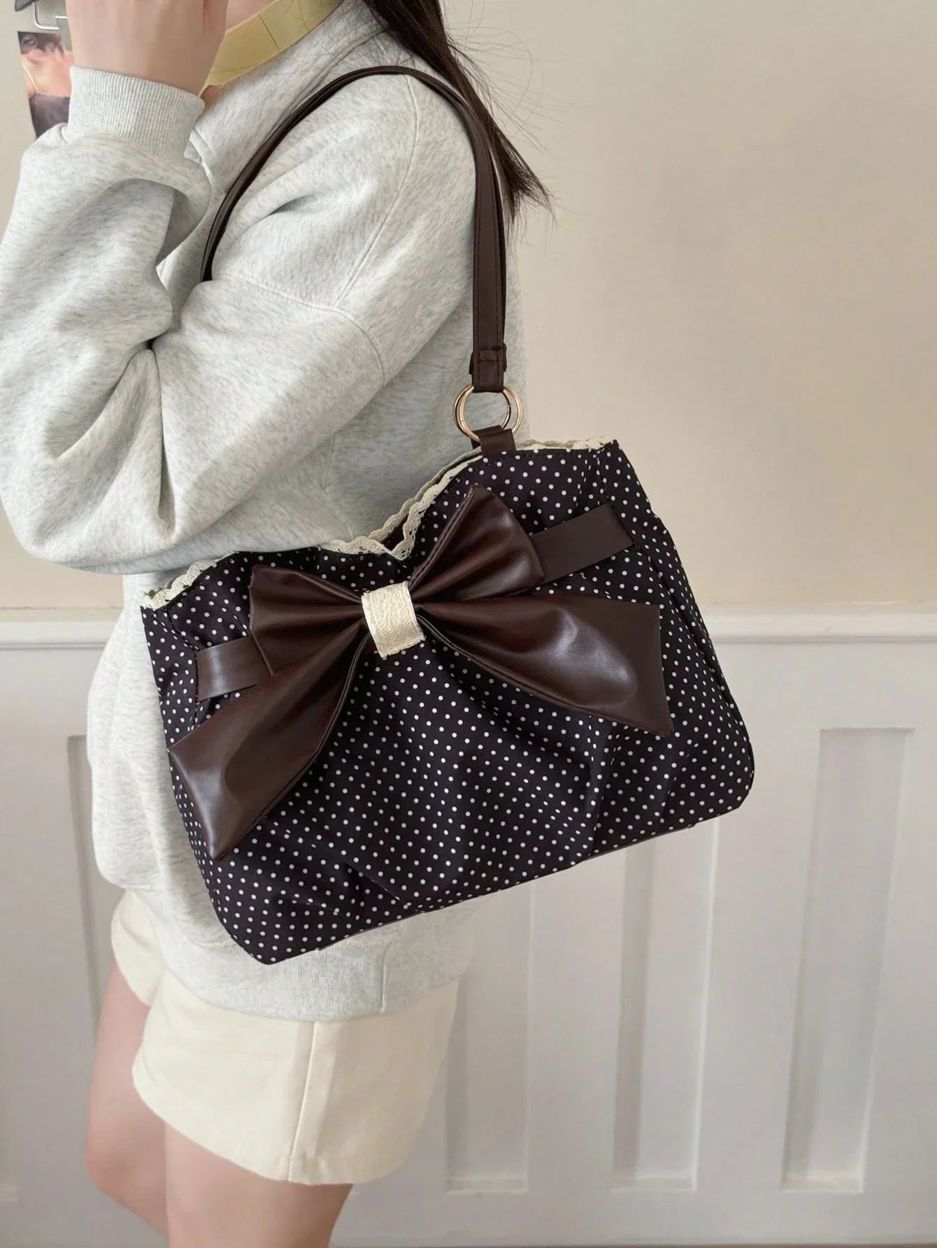 Large Polka Dot Ruffle Tote Bag