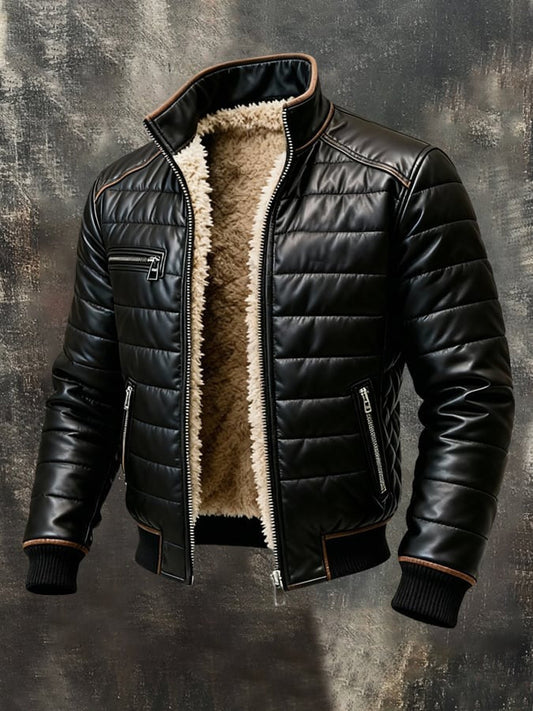 Vanhouten™ | Black Padded Jacket with Sherpa Lining