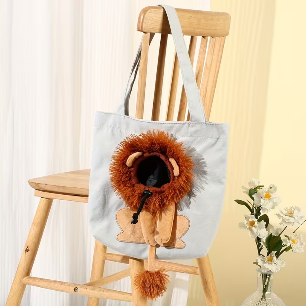 Lion-Shaped Pet Canvas Carrier Tote Bag