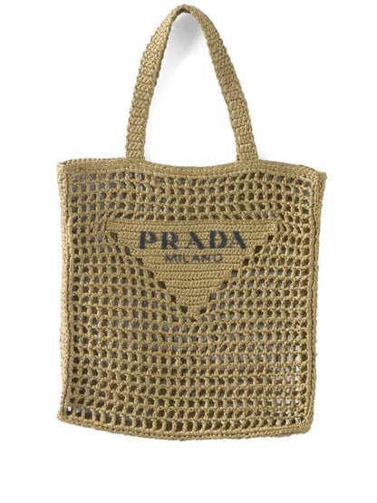 Prada Triangle-Logo Raffia Tote Bag