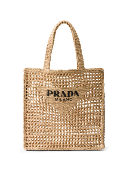Prada Triangle-Logo Raffia Tote Bag