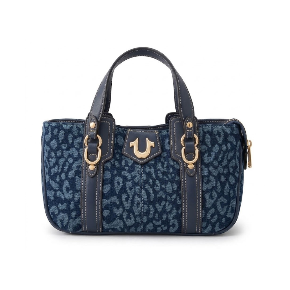 True Religion Denim Blue Leopard Print Crossbody