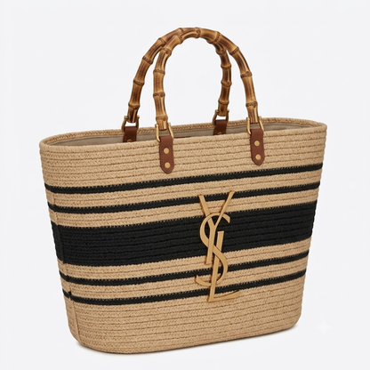 YSL Raffia Bamboo Tote Bag