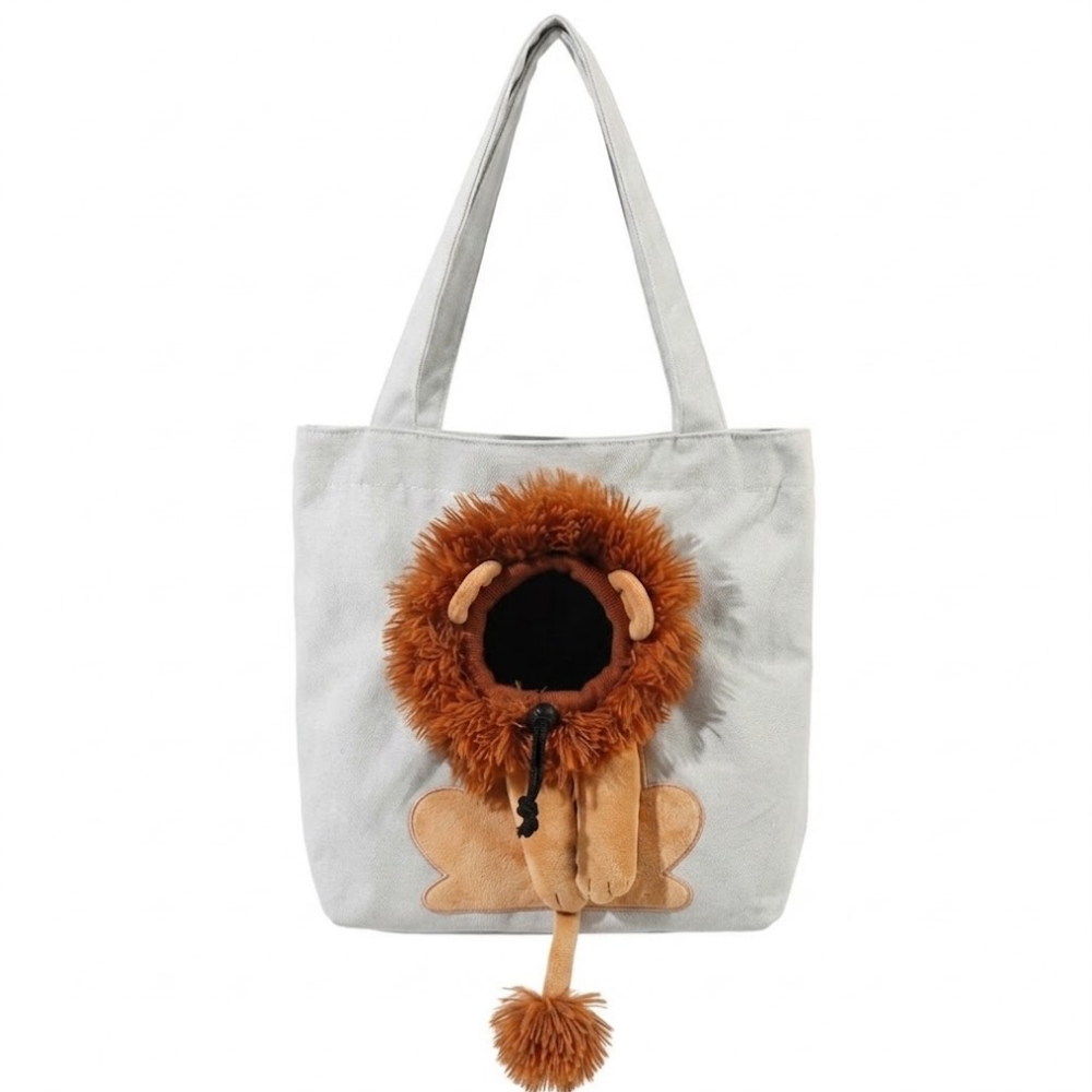 Lion-Shaped Pet Canvas Carrier Tote Bag