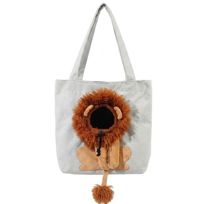 Lion-Shaped Pet Canvas Carrier Tote Bag