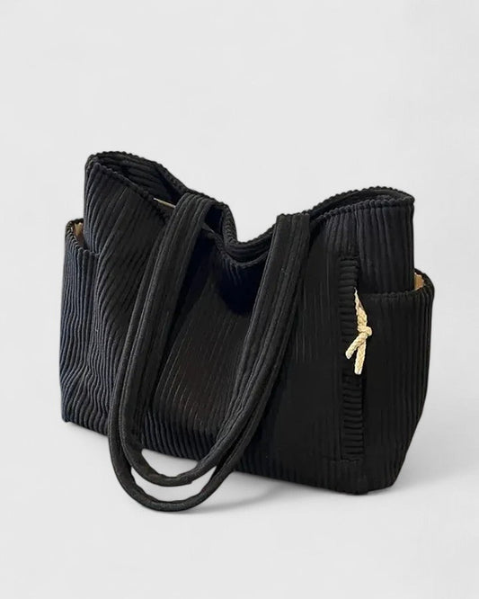 Women's Ribbed Tote Bag with Cord Detail