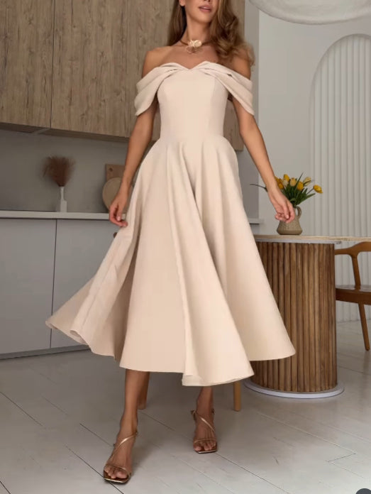 Candela | Elegant Long Dress with Off-Shoulder Design and Draping