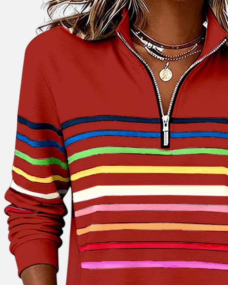 Women's Striped Zip Sweatshirt in Six Colors