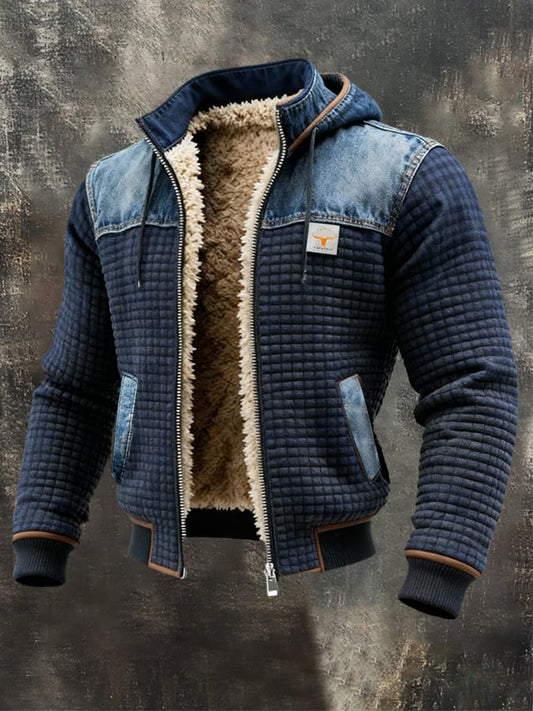 Vanhouten™ | Navy blue quilted jacket with denim details