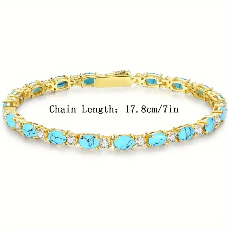 Bracelet with Natural Turquoise Stone | Gold