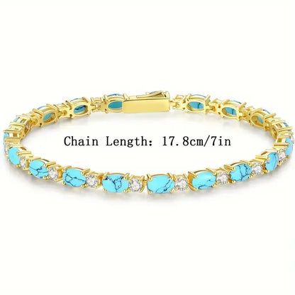 Bracelet with Natural Turquoise Stone | Gold