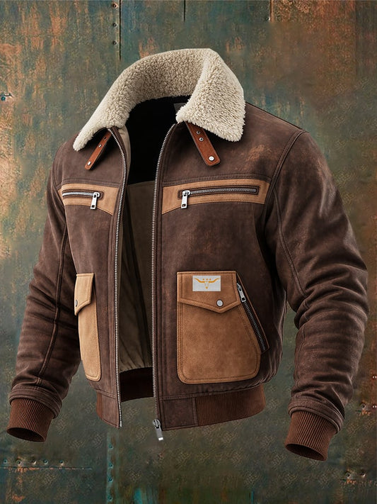 Vanhouten™ | Brown Bomber Jacket with Warm Sherpa Collar