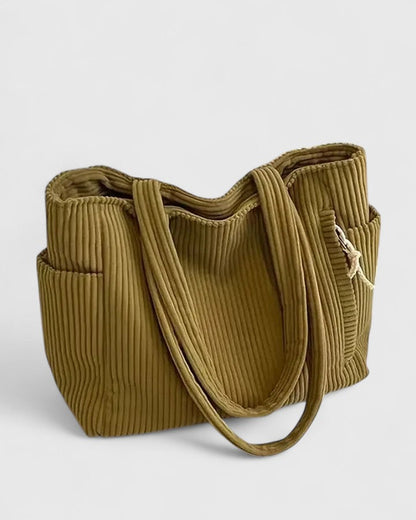 Women's Ribbed Tote Bag with Cord Detail