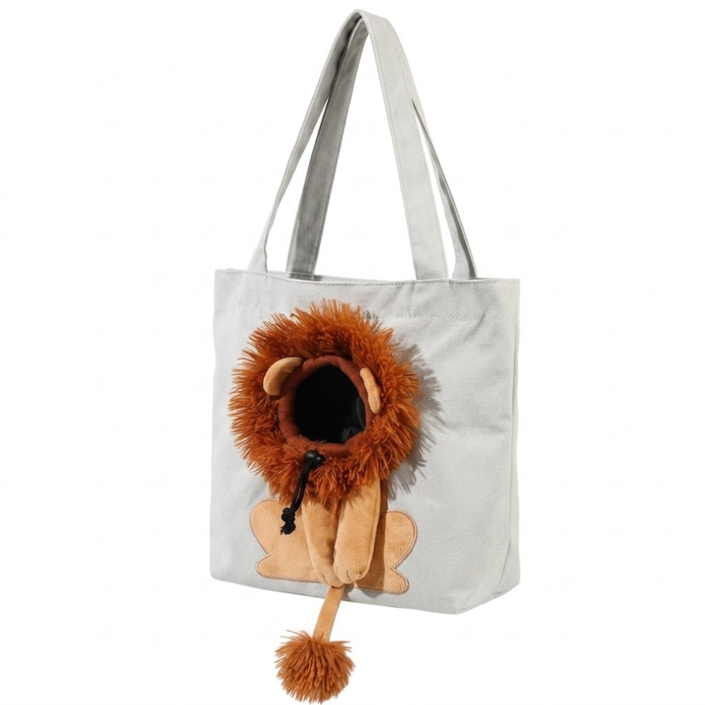 Lion-Shaped Pet Canvas Carrier Tote Bag