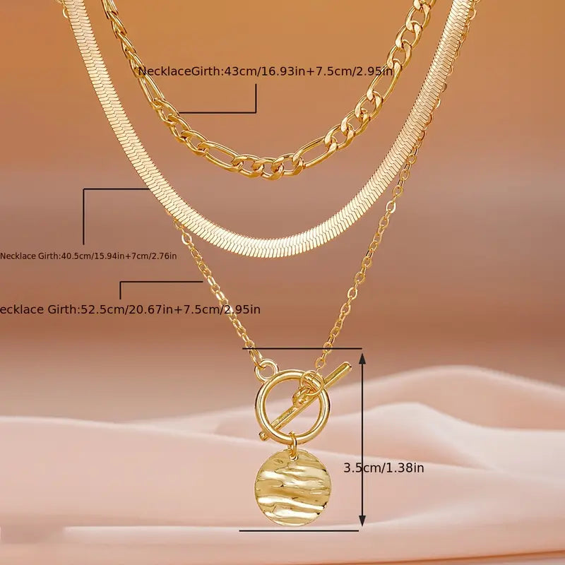 Layered necklace with textured coins Savira | Gold