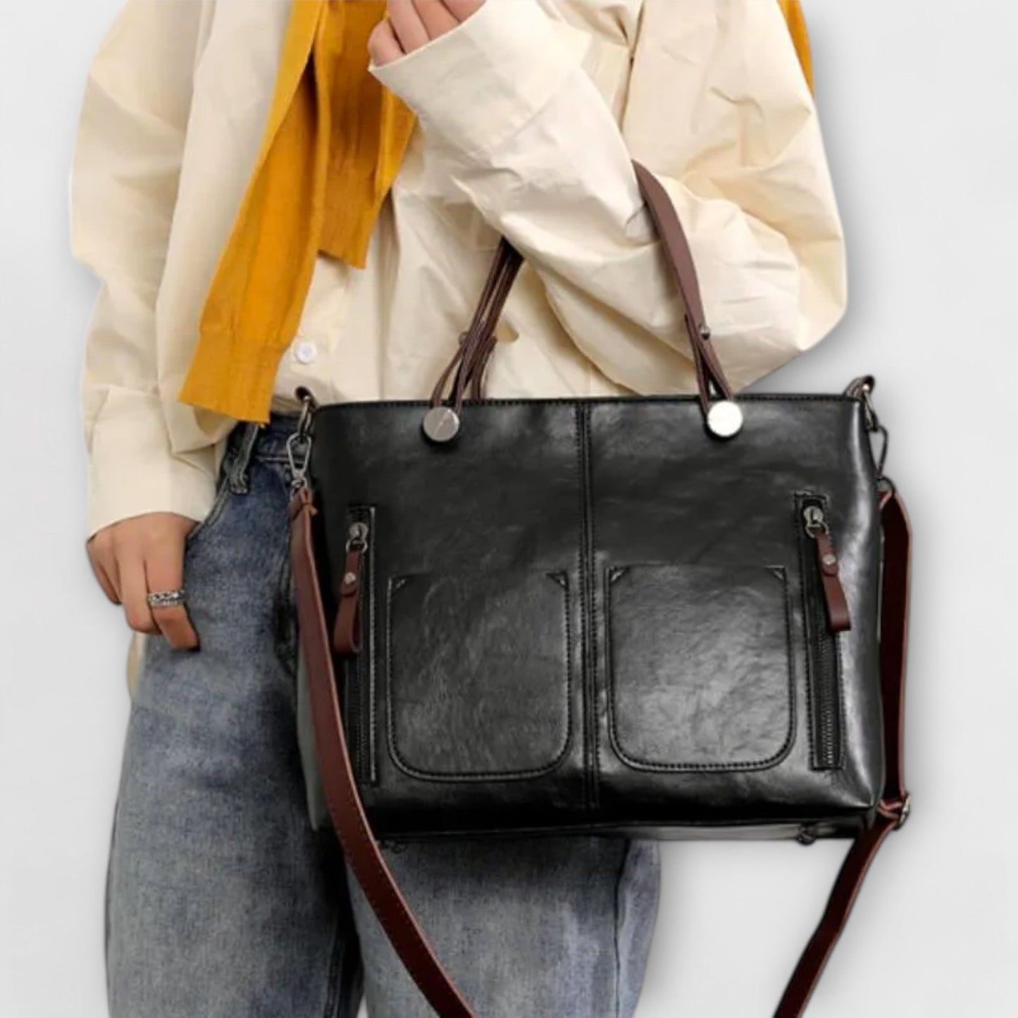 Women's Elegant Leather Bag in Brown, Black or Gray