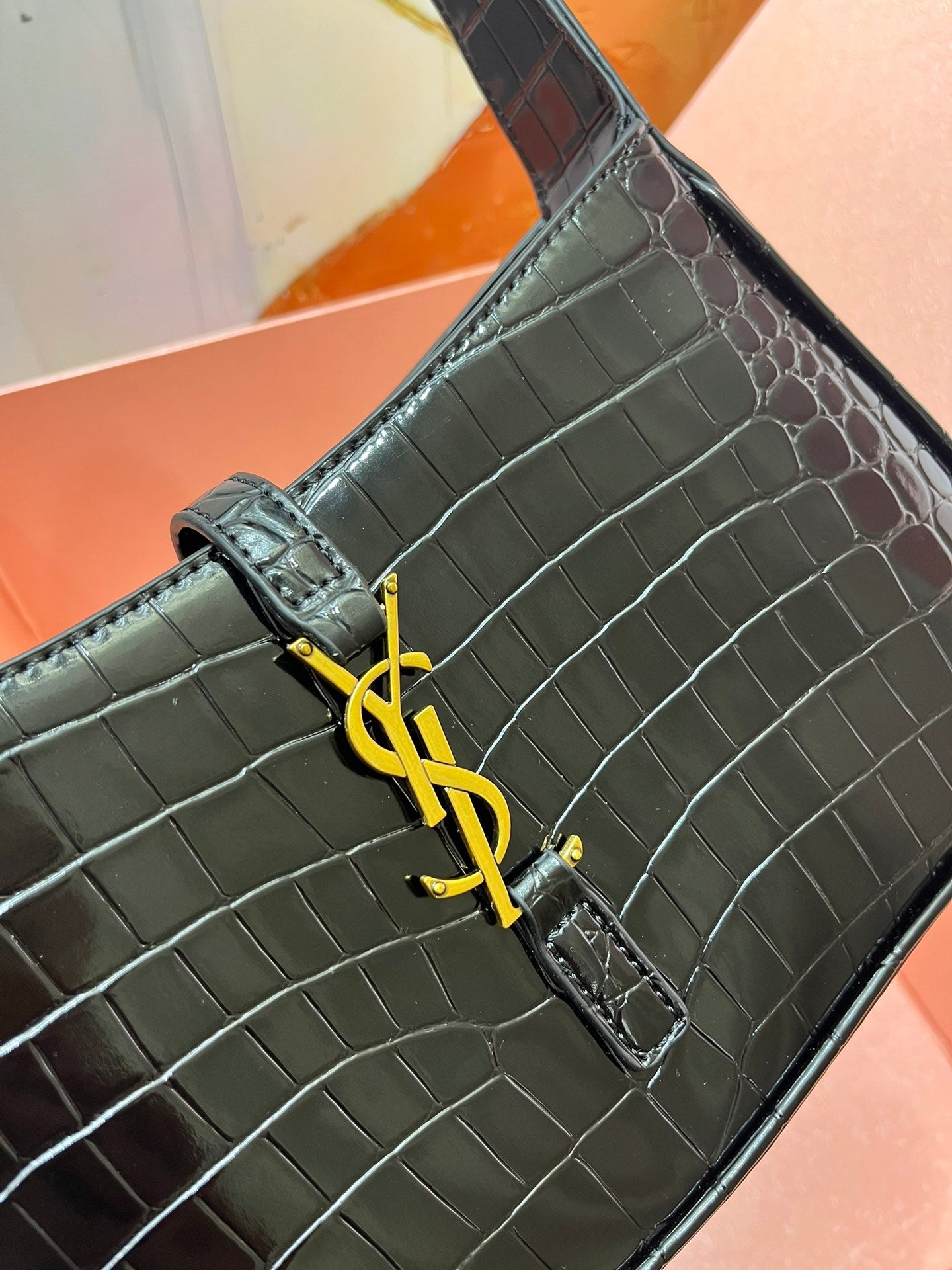 YSL Croc-Embossed The 5 to 7 Hobo Bag