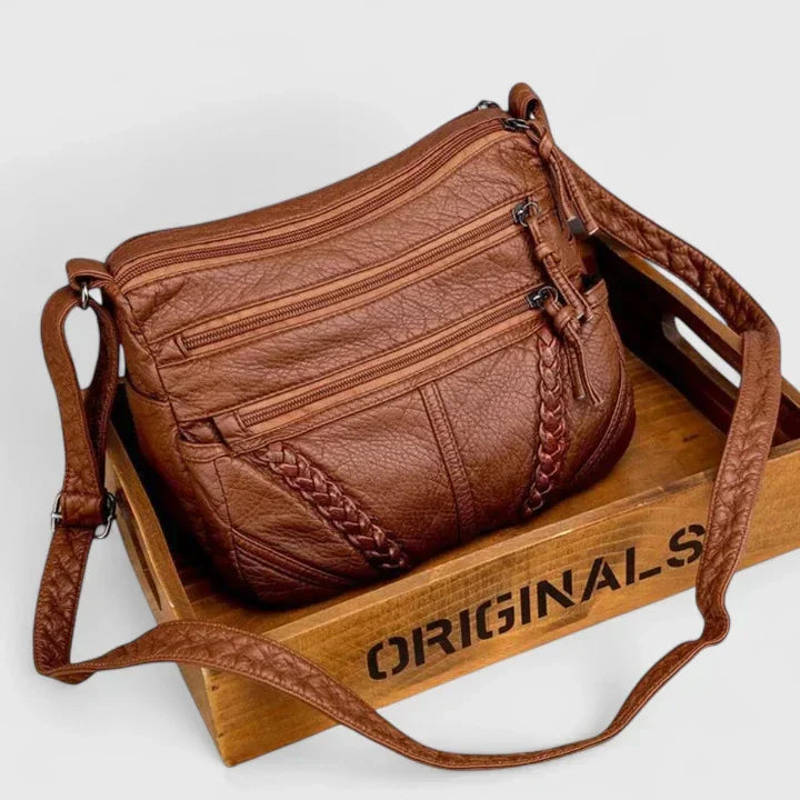 Women's Elegant Leather Handbag in Brown or Black