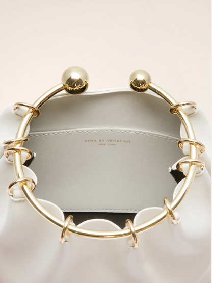 Cream Circle Ring Handle Bag