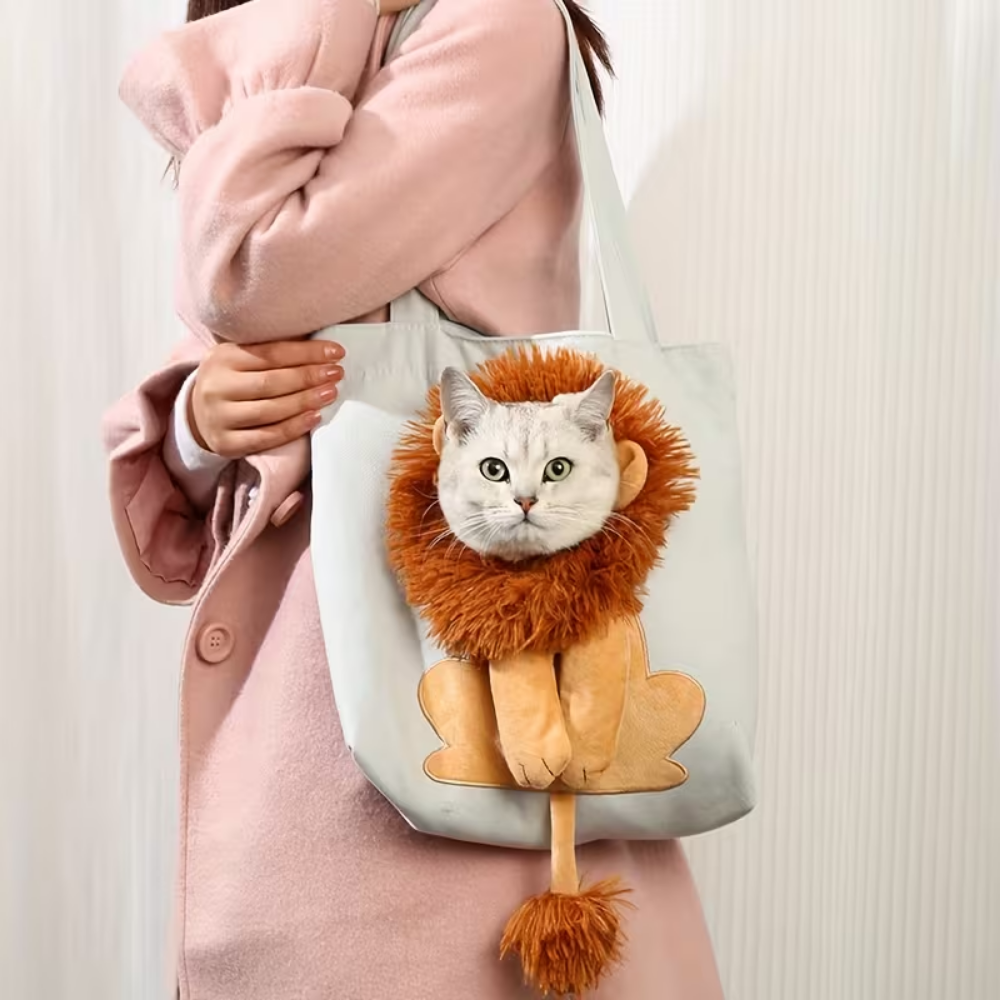Lion-Shaped Pet Canvas Carrier Tote Bag