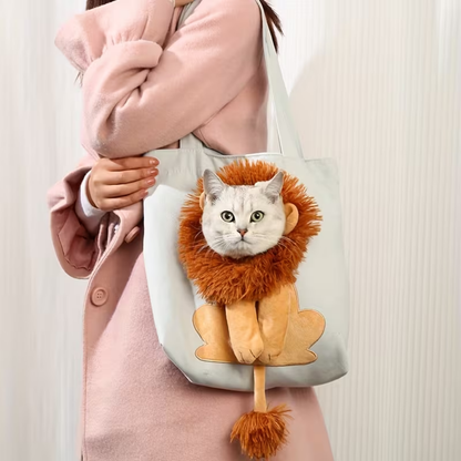 Lion-Shaped Pet Canvas Carrier Tote Bag
