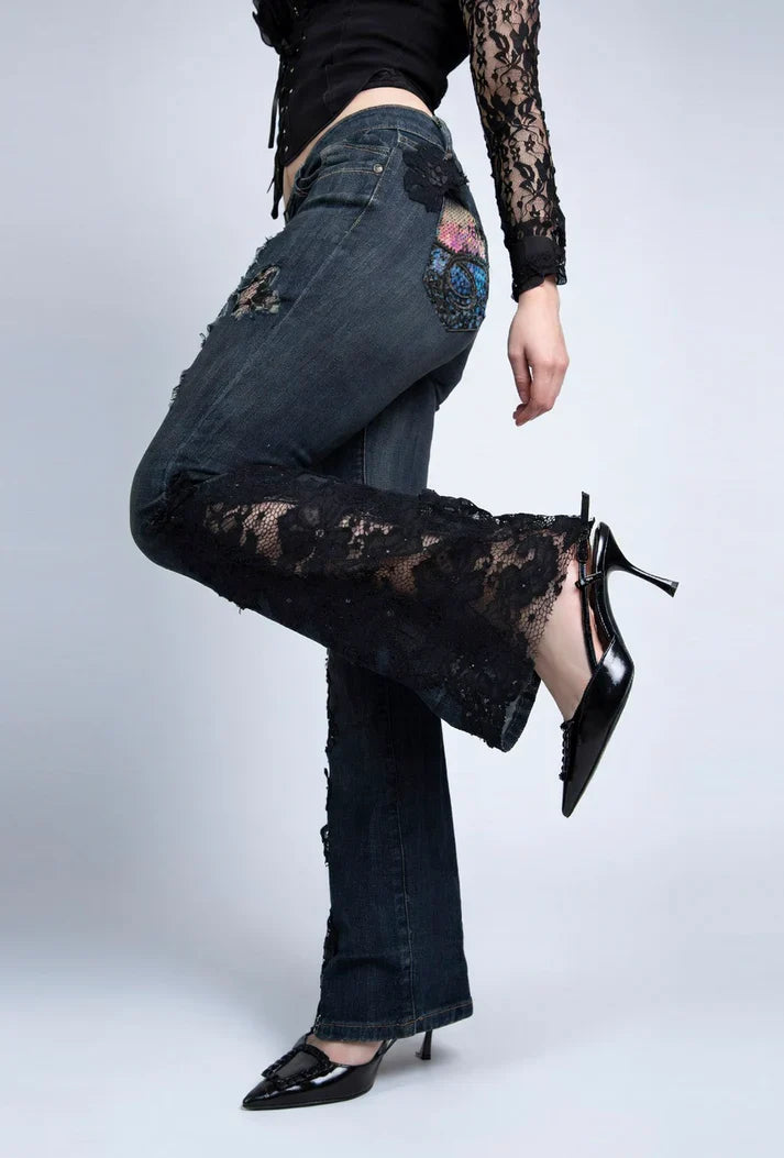 Midnight Lace Flare Stretch Jeans