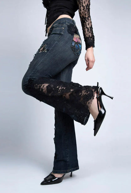 Midnight Lace Flare Stretch Jeans