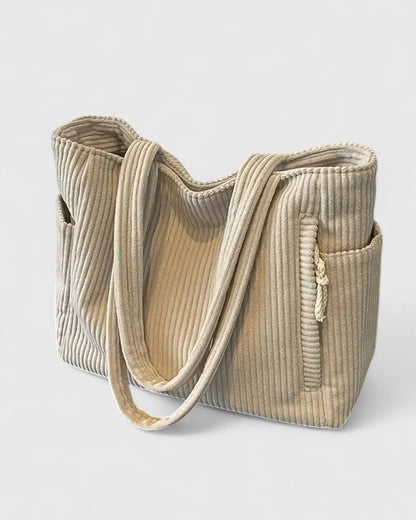Women's Ribbed Tote Bag with Cord Detail